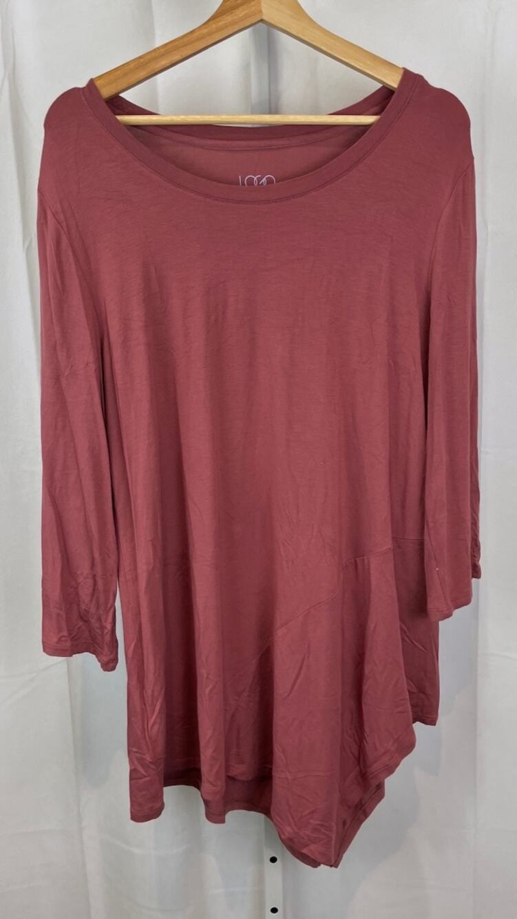 LOGO Layers Sz L Lori Goldstein Knit Tunic Top Diagonal Panel A255765 Rose Pink